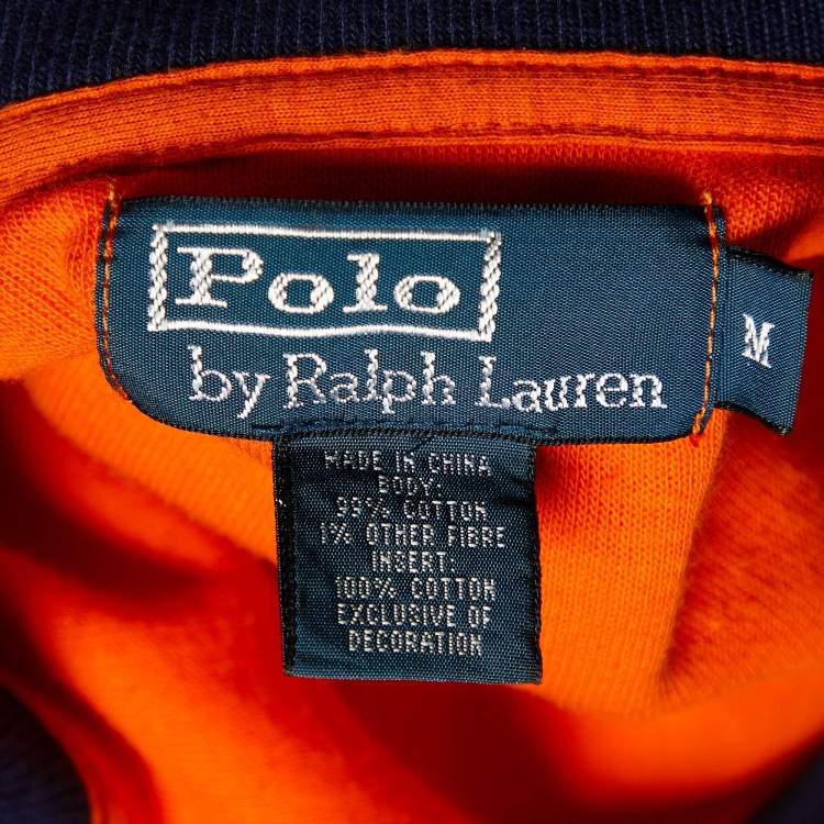 Pre Owned Polo Ralph Lauren Orange Cotton Embroidered Zip Up Jacket M