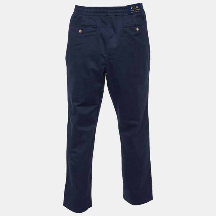 Pre Owned Polo Ralph Lauren Navy Blue Cotton Stretch Classic Fit Trousers L