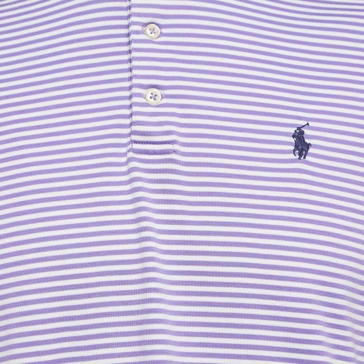 Pre Owned Polo Ralph Lauren Purple Striped Cotton Polo Classic Fit T-Shirt M