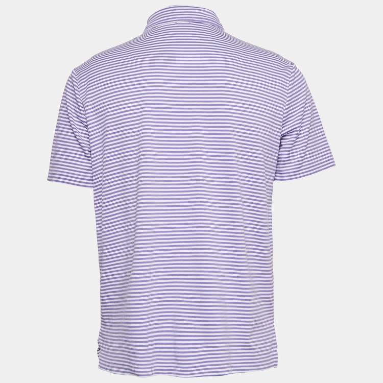 Pre Owned Polo Ralph Lauren Purple Striped Cotton Polo Classic Fit T-Shirt M