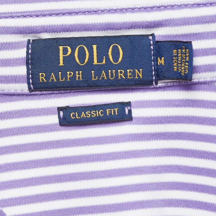 Pre Owned Polo Ralph Lauren Purple Striped Cotton Polo Classic Fit T-Shirt M