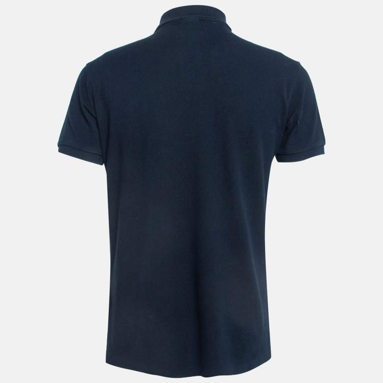 Pre Owned Polo Ralph Lauren Dark Blue Cotton Custom Fit Polo T-Shirt M