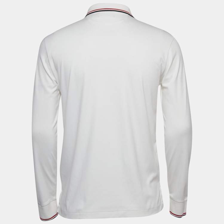 Pre Owned Polo Ralph Lauren White Cotton Long Sleeve Polo T-Shirt M