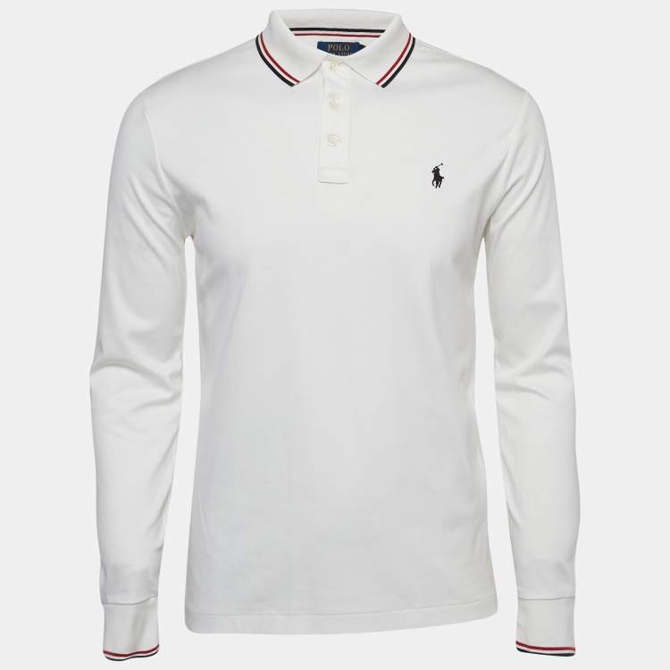 Pre Owned Polo Ralph Lauren White Cotton Long Sleeve Polo T-Shirt M