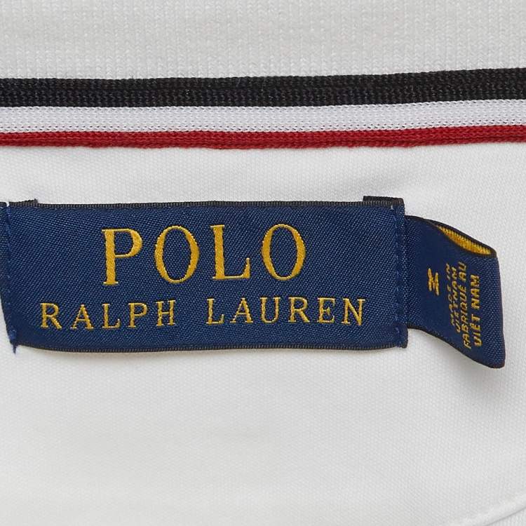 Pre Owned Polo Ralph Lauren White Cotton Long Sleeve Polo T-Shirt M