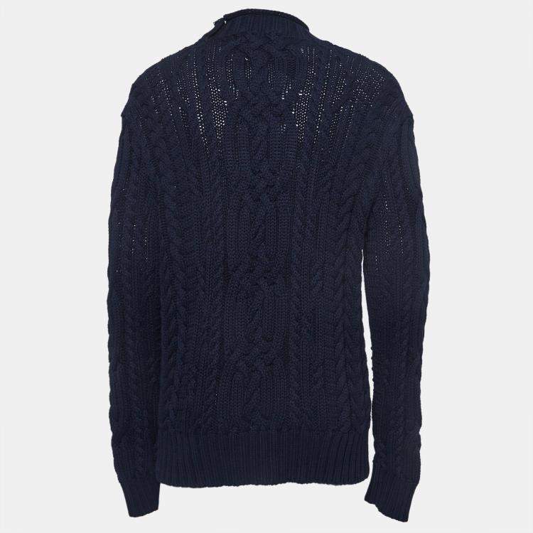 Pre Owned Polo Ralph Lauren Navy Blue Cotton Knit High Neck Sweater XL