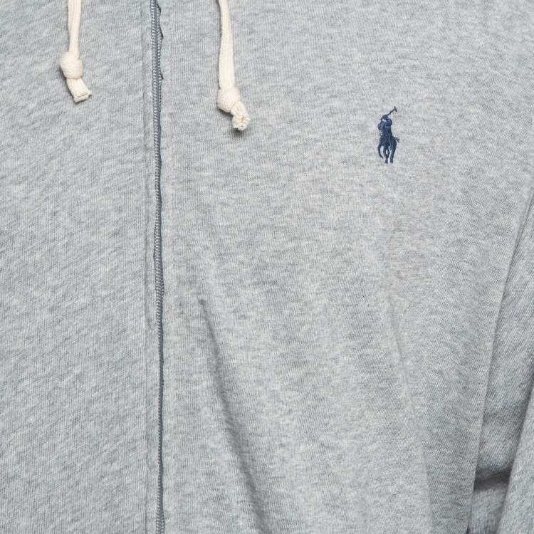 Pre Owned Polo Ralph Lauren Grey Cotton Knit Spa Terry Zipper Hoodie XL