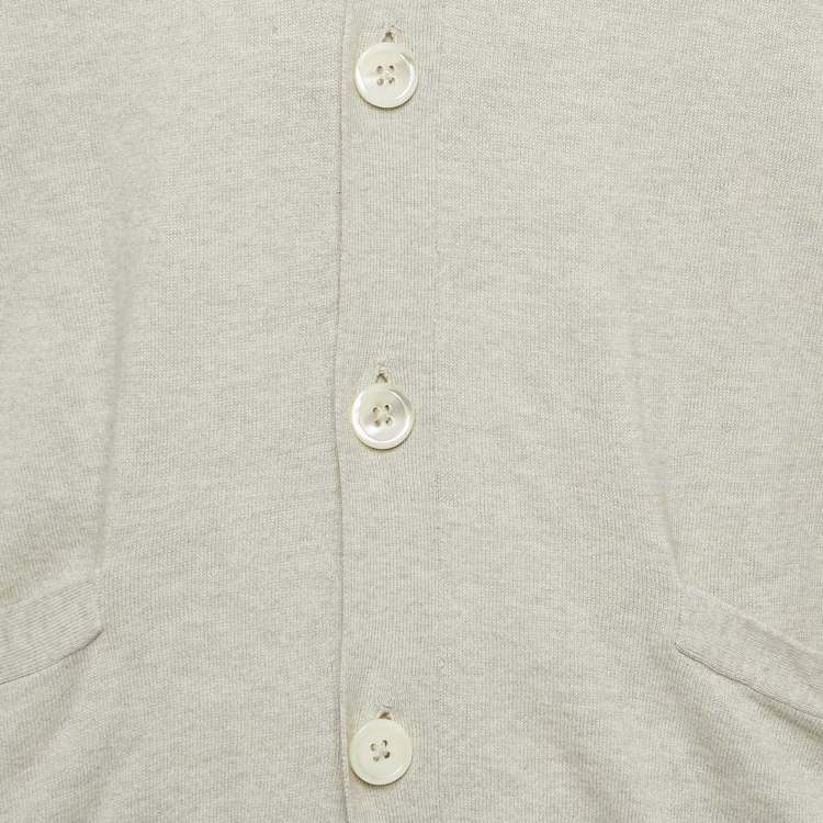 Pre Owned Polo Ralph Lauren Grey Logo Embroidered Rib Knit Buttoned Cardigan M