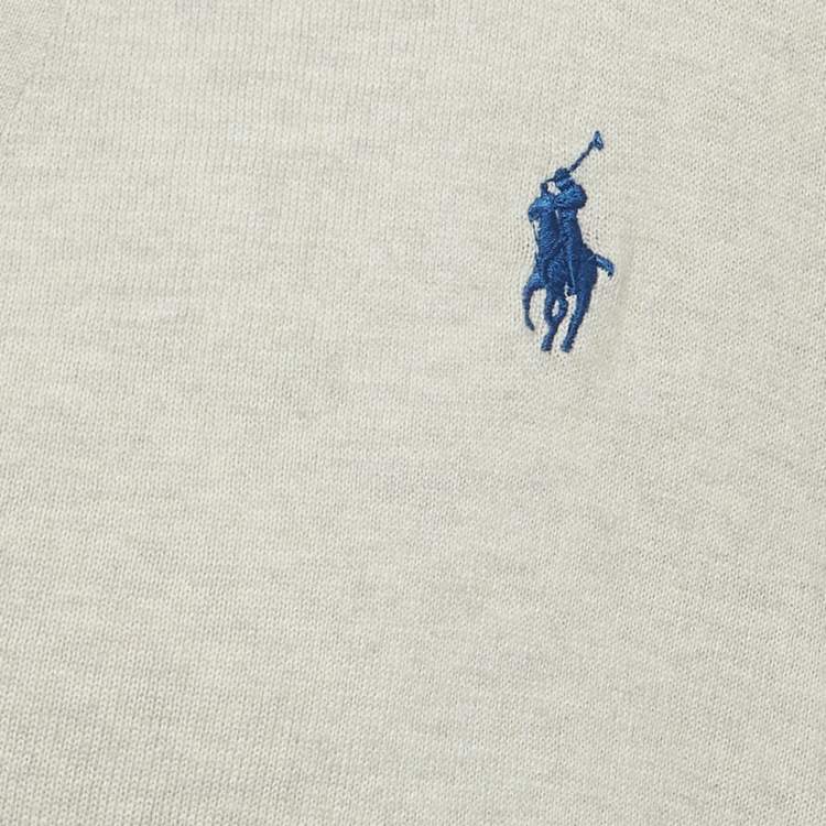 Pre Owned Polo Ralph Lauren Grey Logo Embroidered Rib Knit Buttoned Cardigan M
