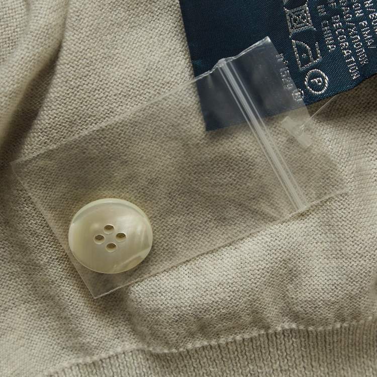 Pre Owned Polo Ralph Lauren Grey Logo Embroidered Rib Knit Buttoned Cardigan M