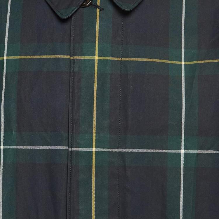 Pre Owned Polo Ralph Lauren Navy Blue/Green Plaid Cotton Beaufort Walking Coat L