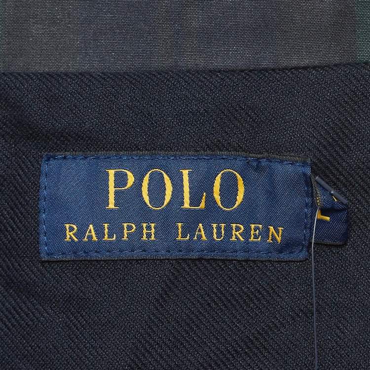 Pre Owned Polo Ralph Lauren Navy Blue/Green Plaid Cotton Beaufort Walking Coat L