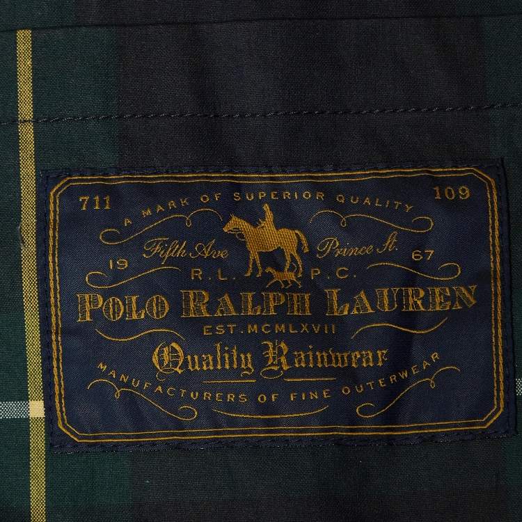 Pre Owned Polo Ralph Lauren Navy Blue/Green Plaid Cotton Beaufort Walking Coat L