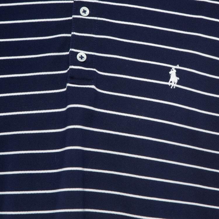 Pre Owned Polo Ralph Lauren Navy Blue Striped Stretch Knit Polo T-Shirt XL