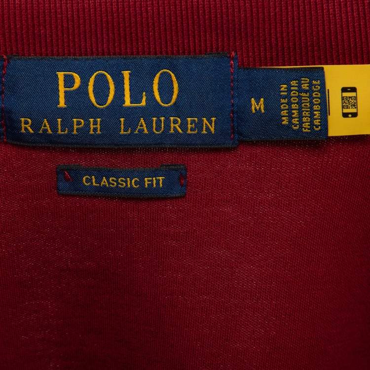 Pre Owned Polo Ralph Lauren Red Cotton Jersey Classic Fit Polo T-Shirt M