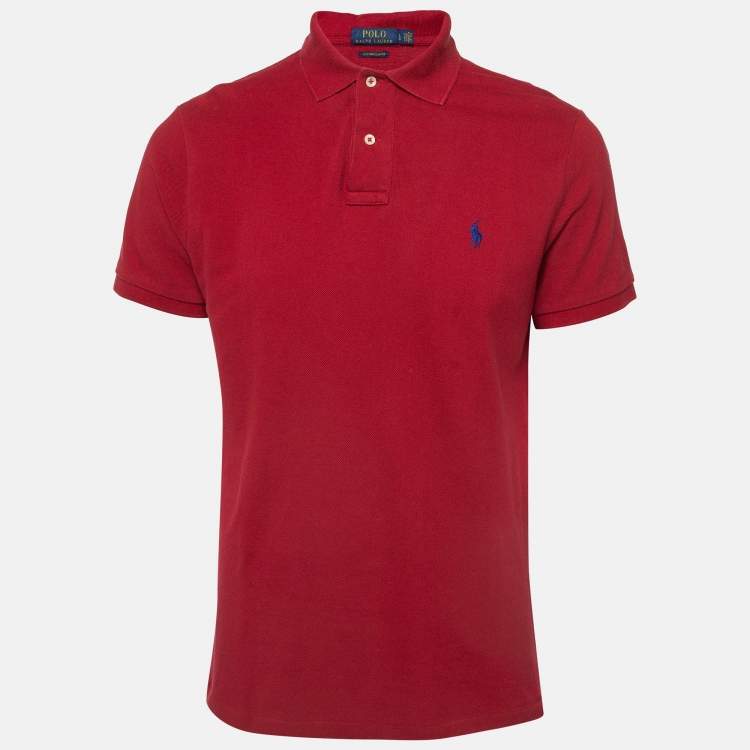 Pre Owned Polo Ralph Lauren Red Cotton Pique Polo T-Shirt L