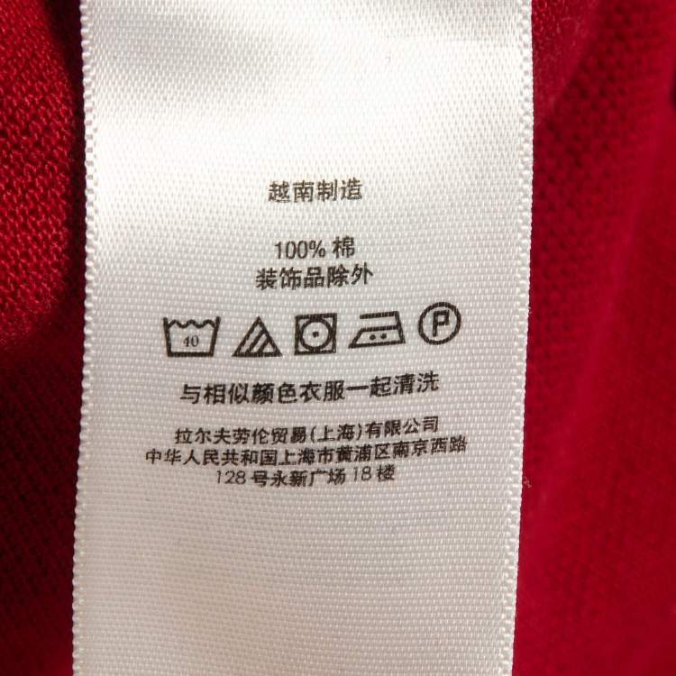 Pre Owned Polo Ralph Lauren Red Cotton Pique Polo T-Shirt L