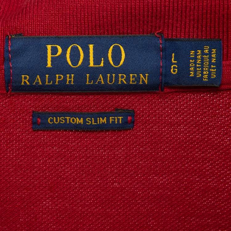 Pre Owned Polo Ralph Lauren Red Cotton Pique Polo T-Shirt L