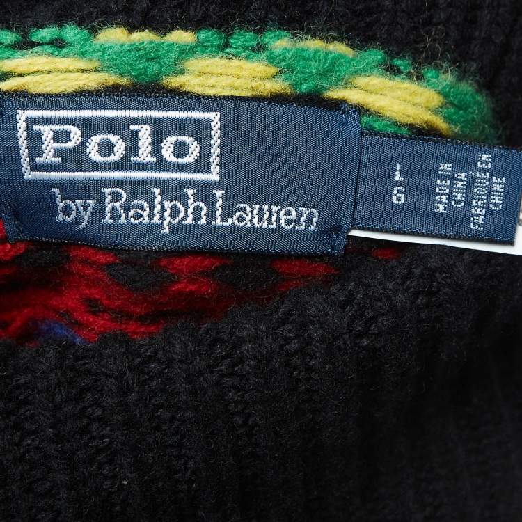 Pre Owned Polo Ralph Lauren Black Nordic Pattern Knit Sweater L