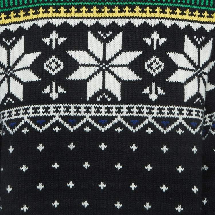 Pre Owned Polo Ralph Lauren Black Nordic Pattern Knit Sweater L