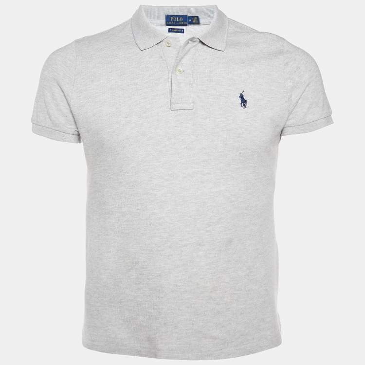 Pre Owned Polo Ralph Lauren Grey Cotton Pique Polo T-Shirt M