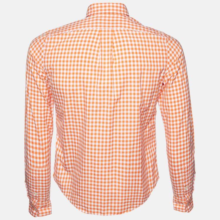 Pre Owned Polo Ralph Lauren Orange Gingham Check Cotton Long Sleeve Shirt S