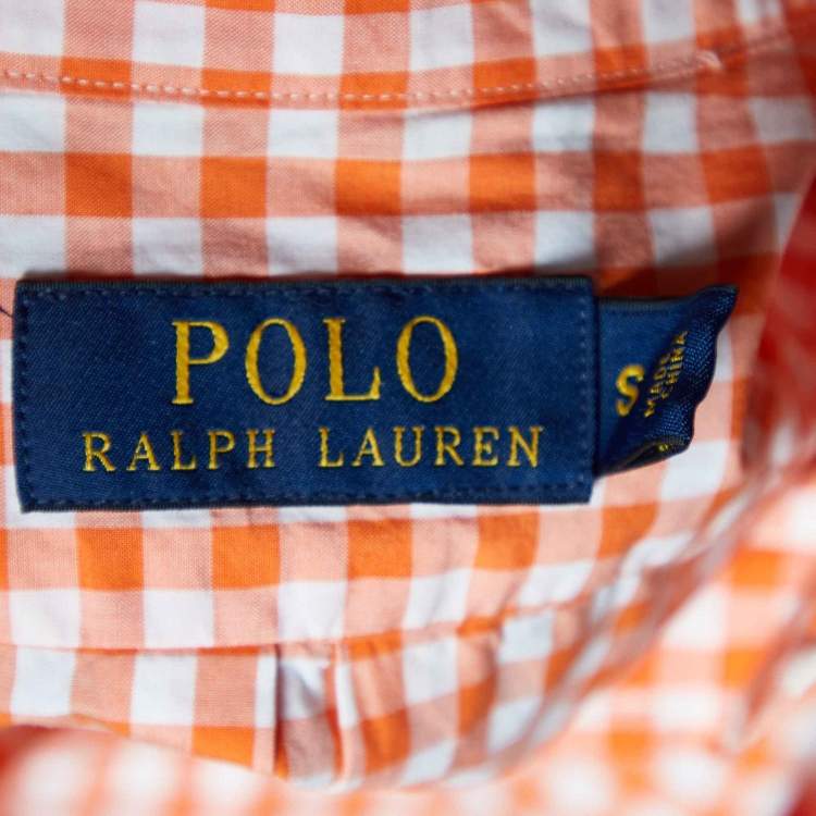 Pre Owned Polo Ralph Lauren Orange Gingham Check Cotton Long Sleeve Shirt S