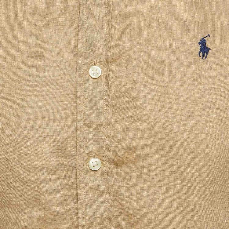 Pre Owned Polo Ralph Lauren Beige Linen Slim Fit Buttoned Front Shirt S