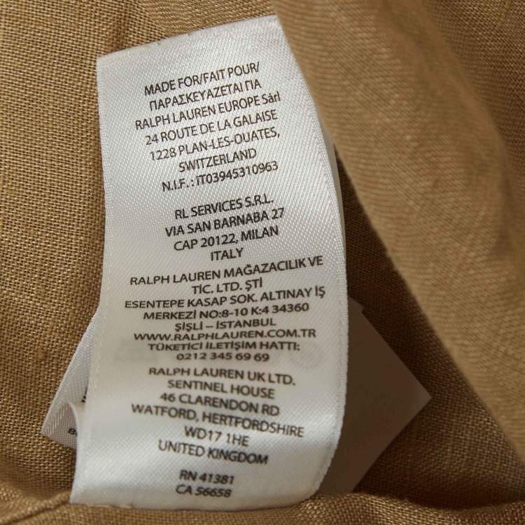 Pre Owned Polo Ralph Lauren Beige Linen Slim Fit Buttoned Front Shirt S