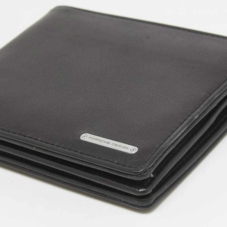 Pre Owned Porsche Design Black Leather Logo Bifold Wallet