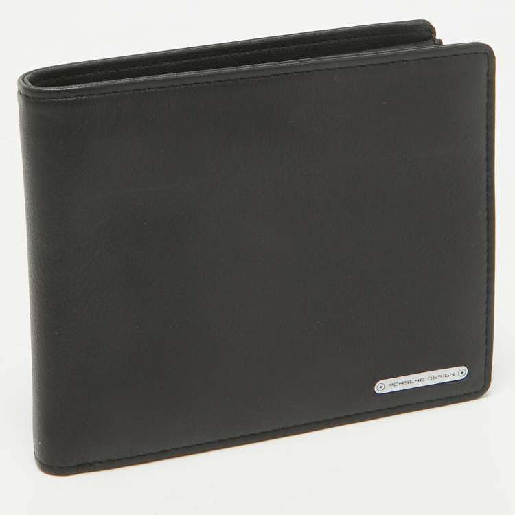 Pre Owned Porsche Design Black Leather Logo Bifold Wallet