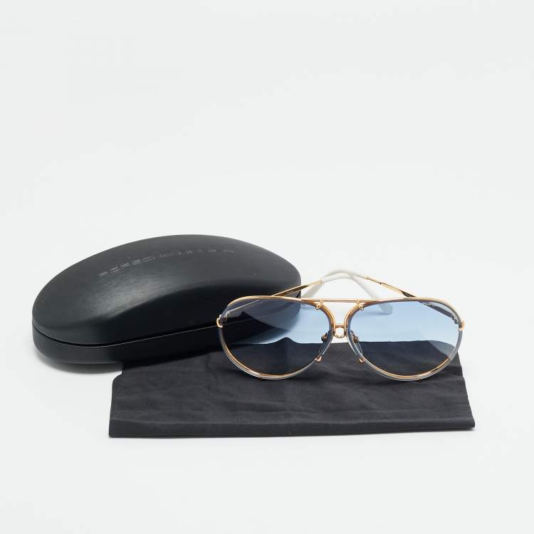 Pre Owned Porsche Design Gold Tone/Blue Gradient P'8478 Aviator Sunglasses
