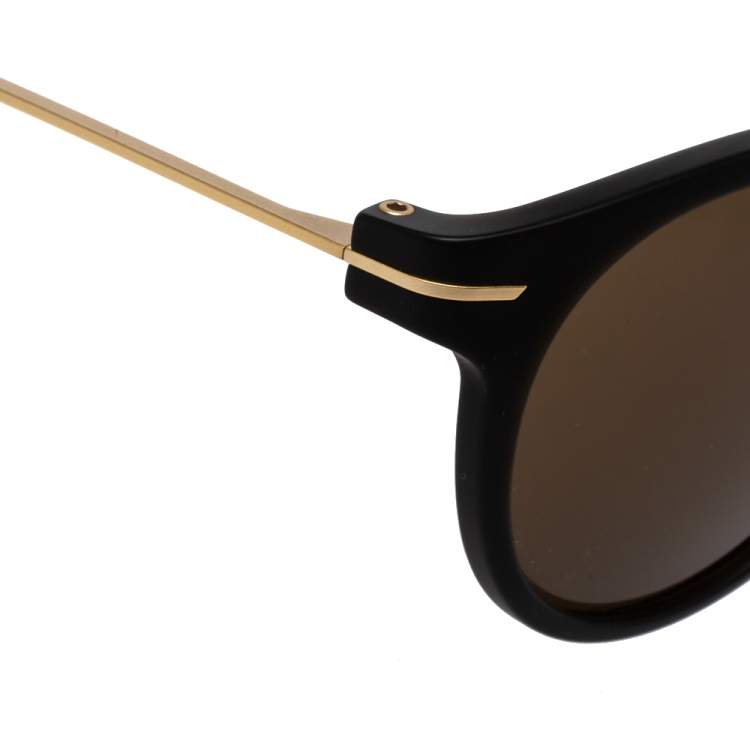 Pre Owned Porsche Design Matte Black & Gold/ Brown P'8644 Round Sunglasses