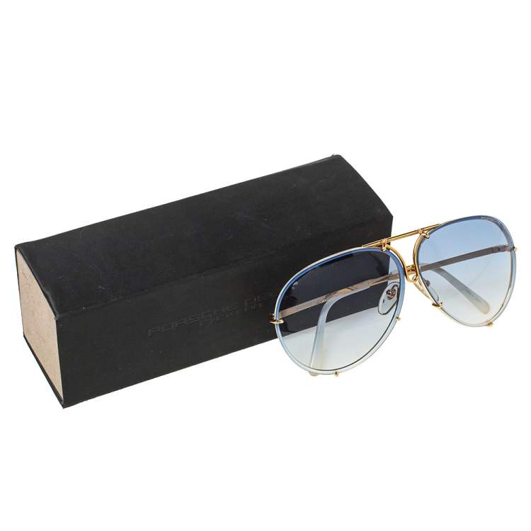 Pre Owned Porsche Design Gold Tone/Blue Gradient P'8478 Aviator Sunglasses