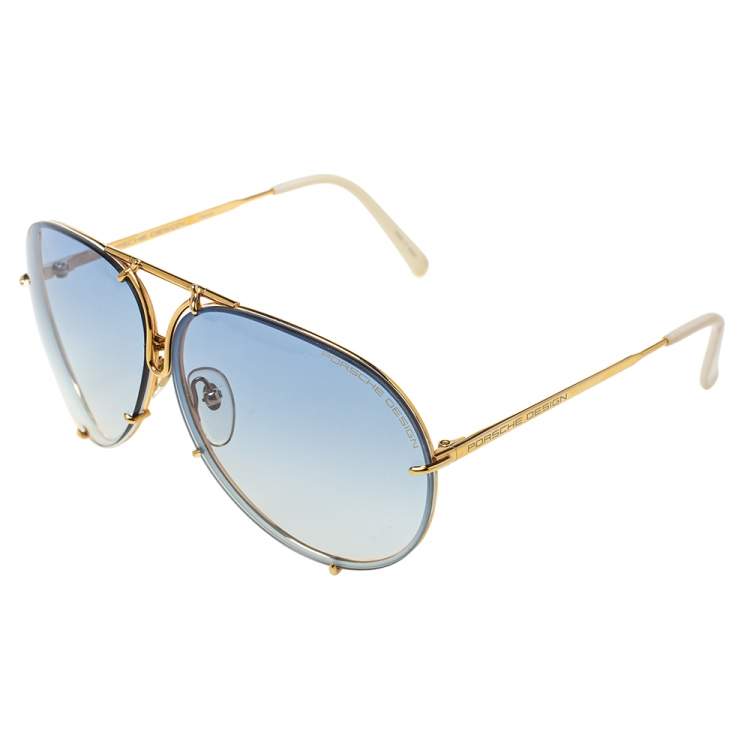 Pre Owned Porsche Design Gold Tone/Blue Gradient P'8478 Aviator Sunglasses
