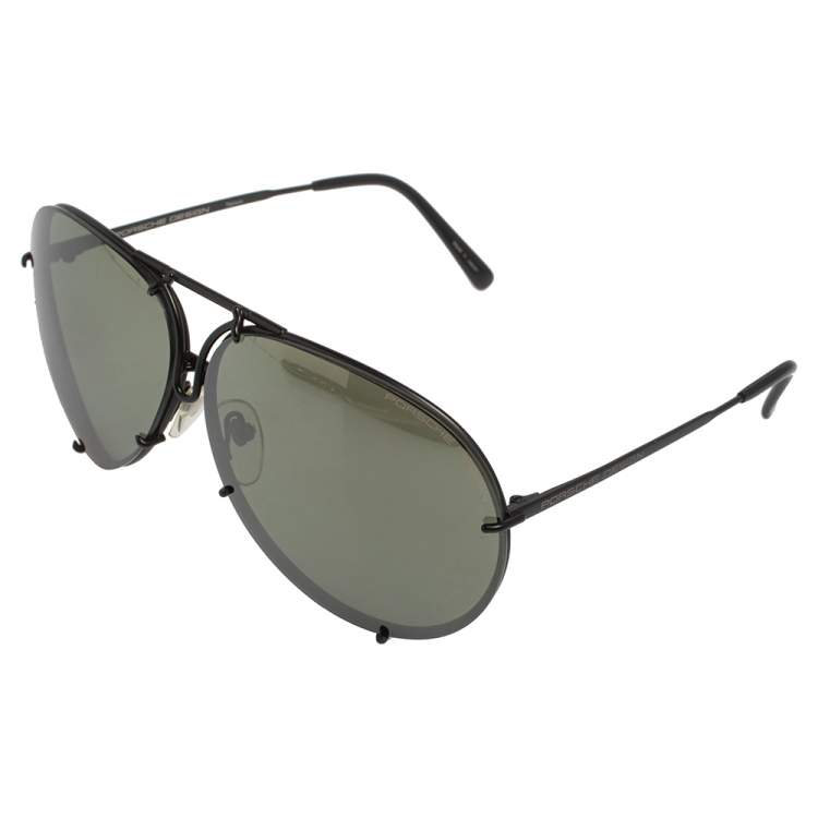Pre Owned Porsche Design Black/Green P'8478 Mirrored Aviator Sunglasses