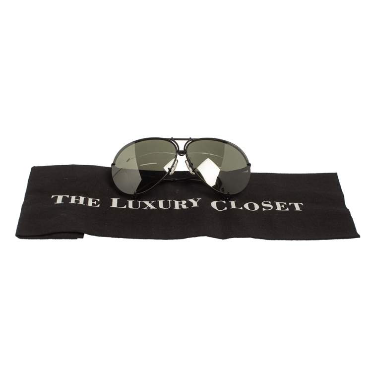 Pre Owned Porsche Design Black/Green P'8478 Mirrored Aviator Sunglasses