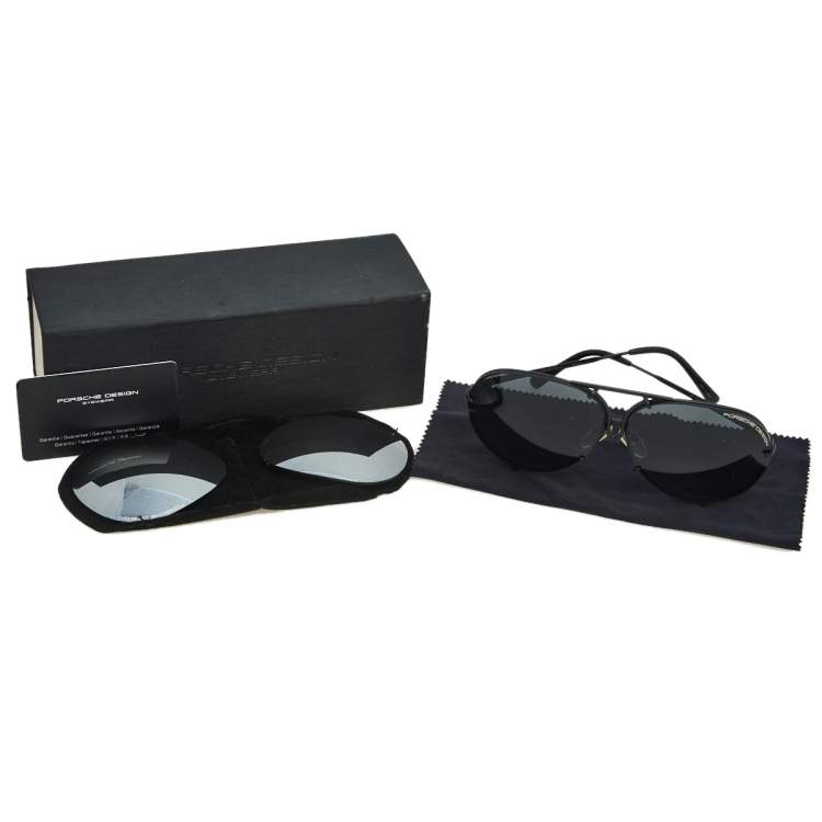 Pre Owned Porsche Design Black/Blue P'8478 Aviator Sunglasses