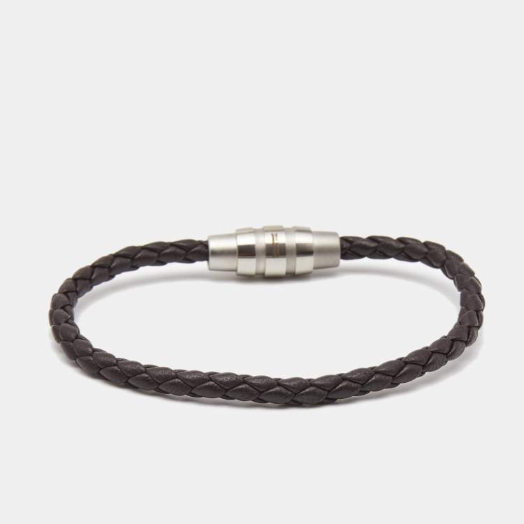Pre Owned Porsche Design Grooves Brown Braided Leather Stainless Steel Bracelet
