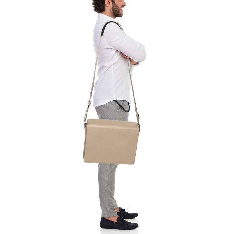 Pre Owned Porsche Design Beige Leather Flap Messenger Bag
