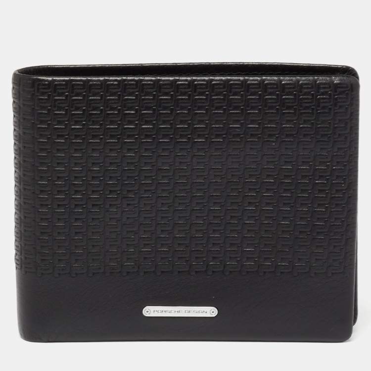 Pre Owned Porsche Design Black Logo Embossed Leather Bifold Wallet