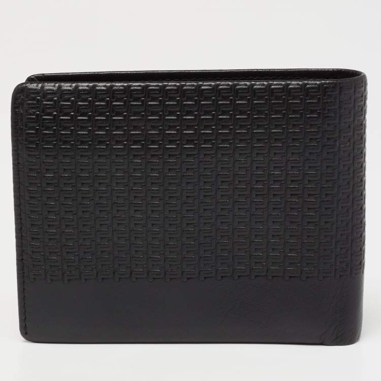 Pre Owned Porsche Design Black Logo Embossed Leather Bifold Wallet