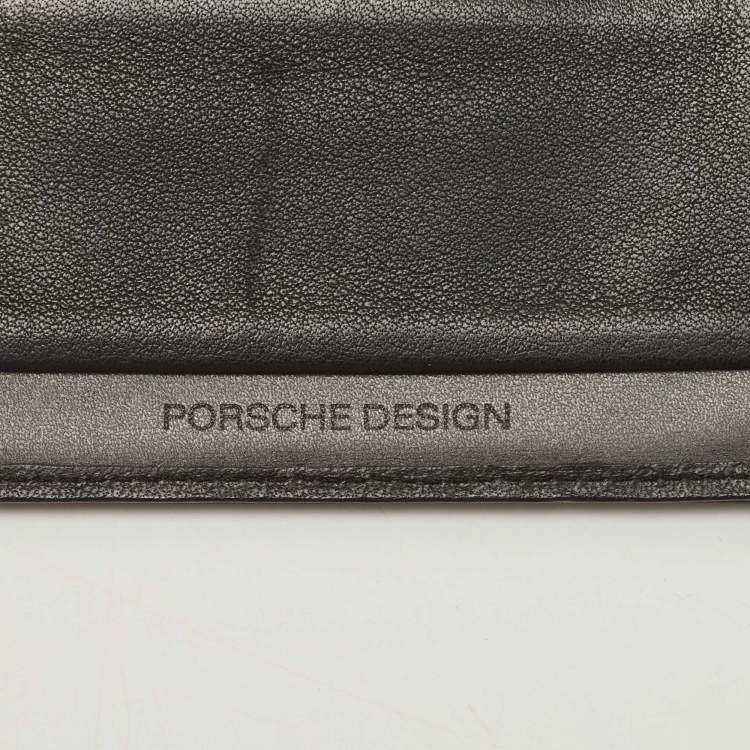 Pre Owned Porsche Design Black Leather Logo Plaque Tri-Fold Wallet