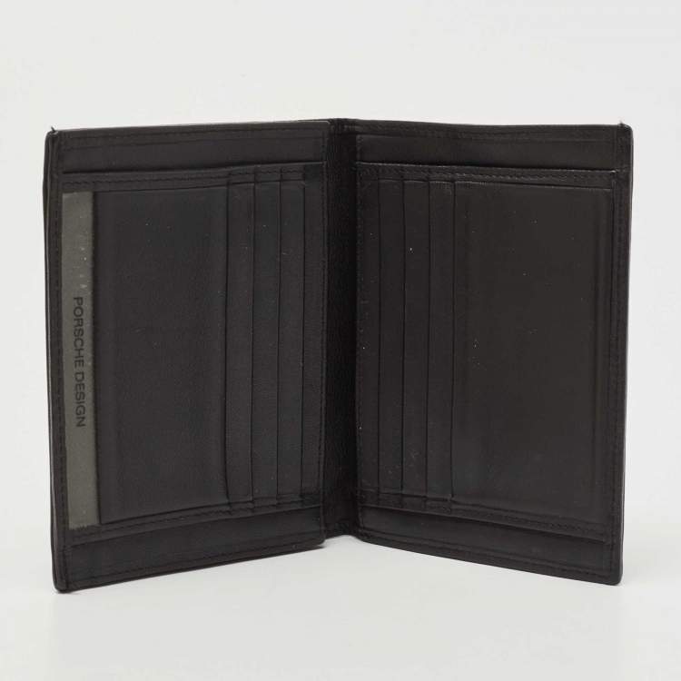 Pre Owned Porsche Design Black Leather Logo Plaque Tri-Fold Wallet