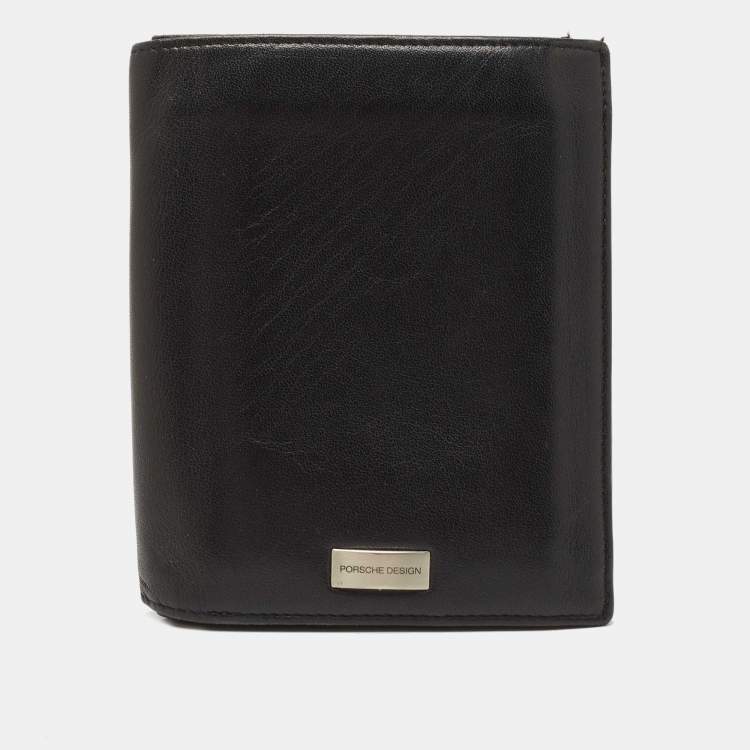 Pre Owned Porsche Design Black Leather Logo Plaque Tri-Fold Wallet