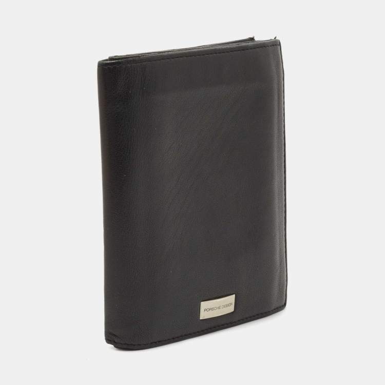 Pre Owned Porsche Design Black Leather Logo Plaque Tri-Fold Wallet