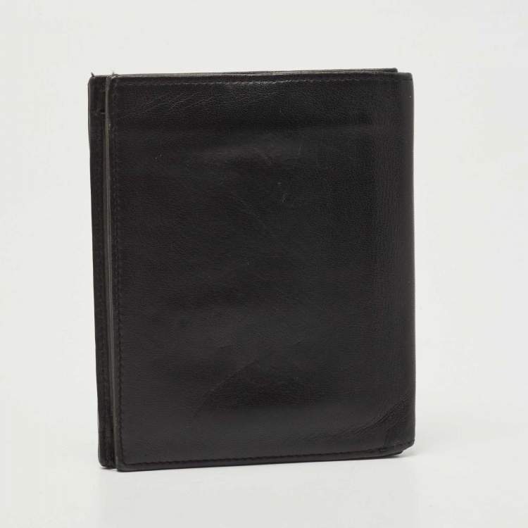 Pre Owned Porsche Design Black Leather Logo Plaque Tri-Fold Wallet