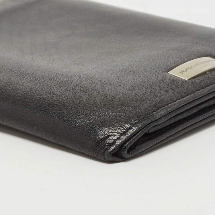 Pre Owned Porsche Design Black Leather Logo Plaque Tri-Fold Wallet