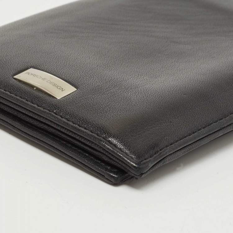 Pre Owned Porsche Design Black Leather Logo Plaque Tri-Fold Wallet
