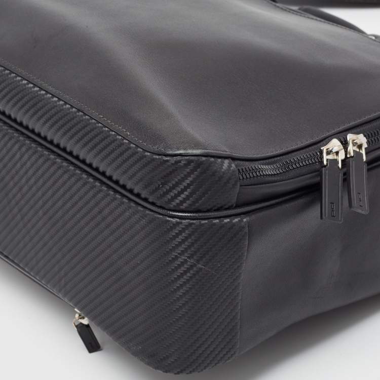 Pre Owned Porsche Design Black Leather and Carbon Effect Fabric CL2 2.0 Briefcase Bag